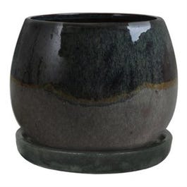 Artisan Planter, Drip Green Ceramic, 8-In.