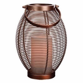 Patio Lantern, Matte Black Wire, LED Flameless Candle, 10-In.