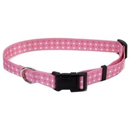 Dog Collar, Adjustable, Dot, Pink Nylon, 1 x 18-26-In.