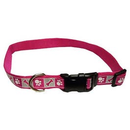 Dog Collar, Reflective, Adjustable, Pink Flamingo, 1 x 18-26-In.