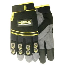 Max Performance Work Gloves, Synthetic Palm With Gel Insert, Black & Gray, Men's Medium