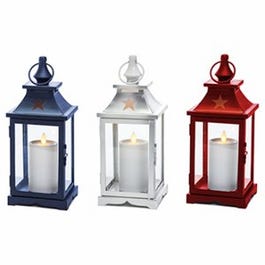 Patio Lantern, Patriotic, LED Flameless Candle, 12-In.