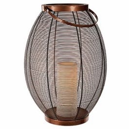 Patio Lantern, Black Wire Basket, LED Flameless Candle, 16-In.