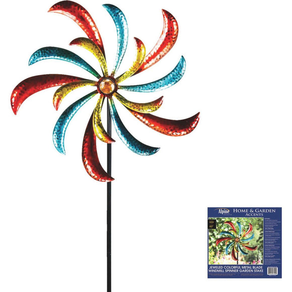 Alpine Jeweled Colorful Metal Blade Windmill Spinner Garden Stake